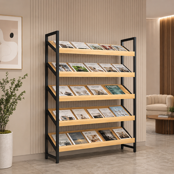 Freestanding Magazine Display Rack with Tiered Shelves