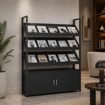 Freestanding Magazine Display Rack with Tiered Shelves