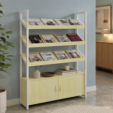 Freestanding Magazine Display Rack with Tiered Shelves