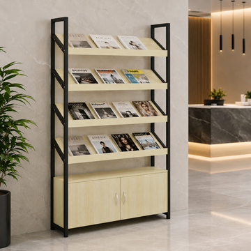 Freestanding Magazine Display Rack with Tiered Shelves