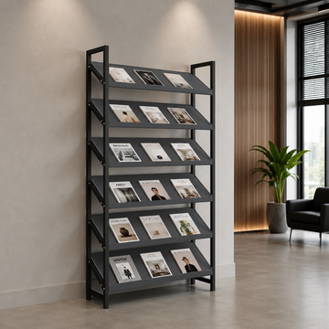 Freestanding Magazine Display Rack with Tiered Shelves
