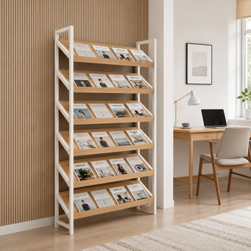 Freestanding Magazine Display Rack with Tiered Shelves