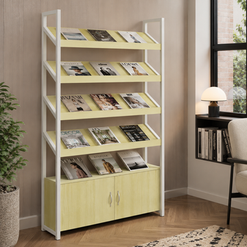 Freestanding Magazine Display Rack with Tiered Shelves