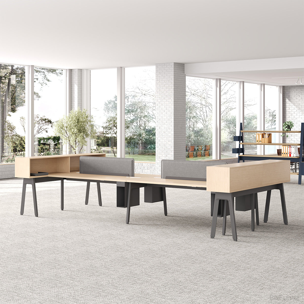 4 Position Office Desk with Privacy Dividers