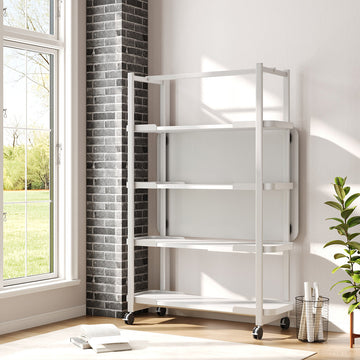 Mobile White Metal Display Rack with Casters
