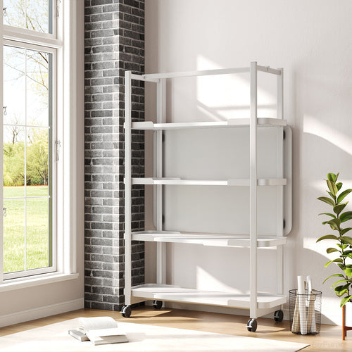 Mobile White Metal Display Rack with Casters