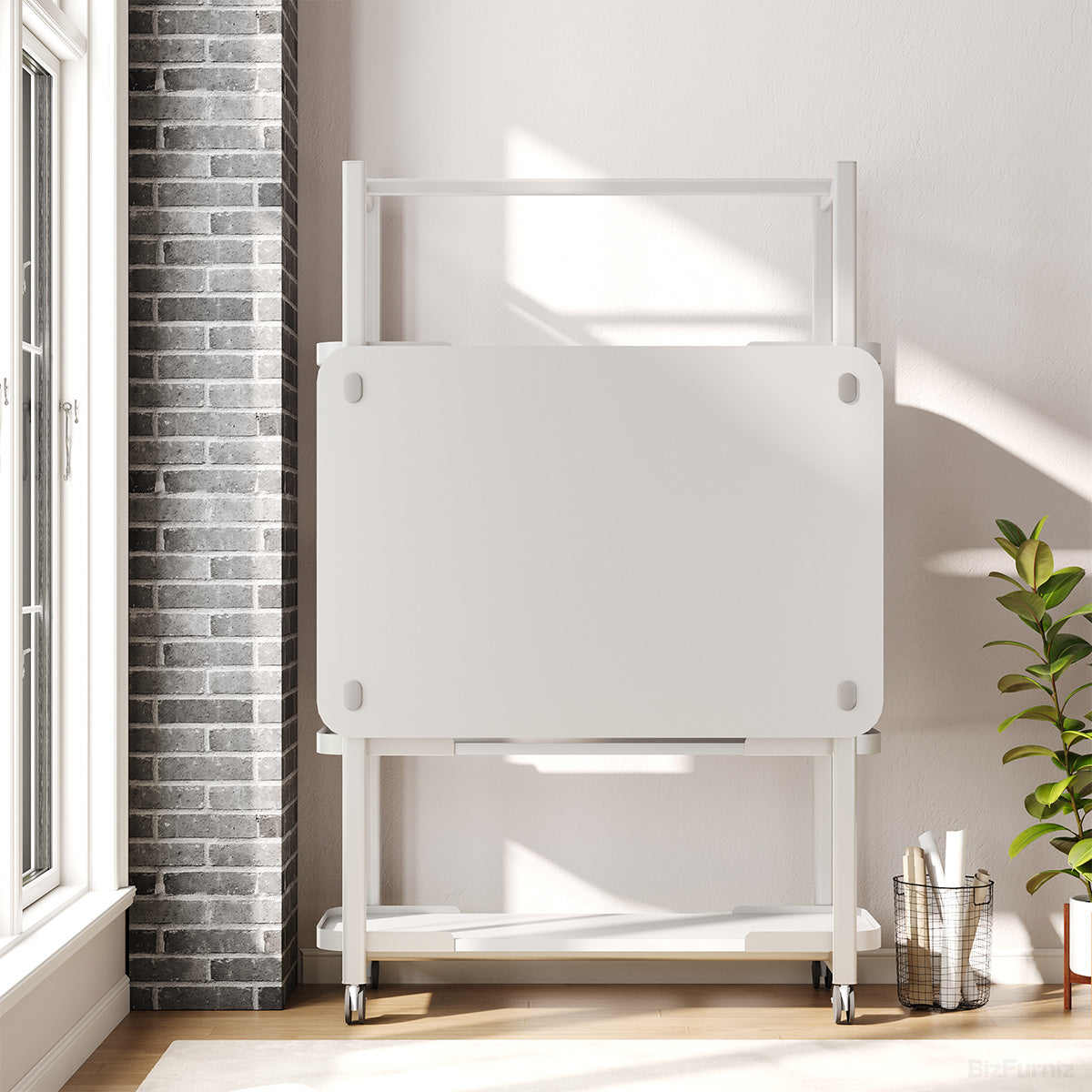 Back View Wheeled White Storage Shelving Unit